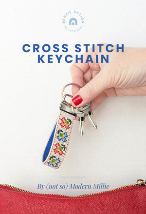 Cross Stitch Floral Keychain