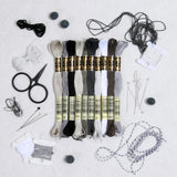 DMC embroidery floss, gray embroidery floss, cross-stitch thread