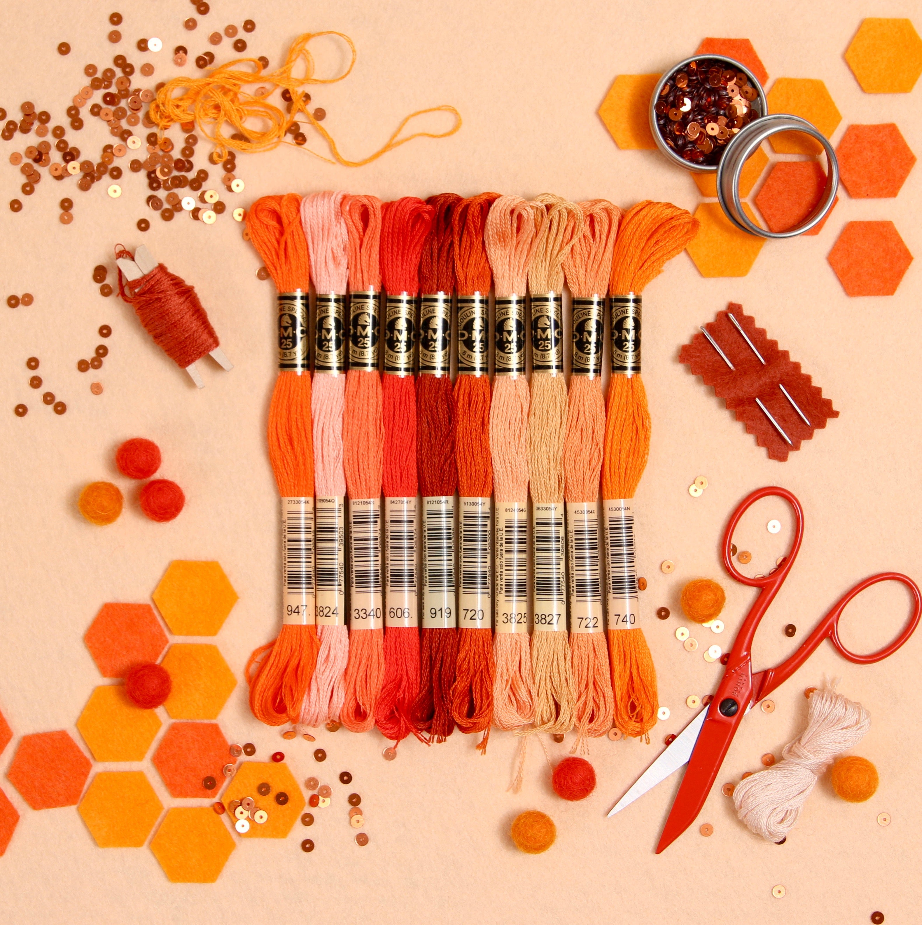 DMC 6 Strand Embroidery Floss Cotton Thread Bulk 606 Bright Orange