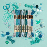 DMC embroidery floss, teal embroidery floss, blue-green embroidery floss