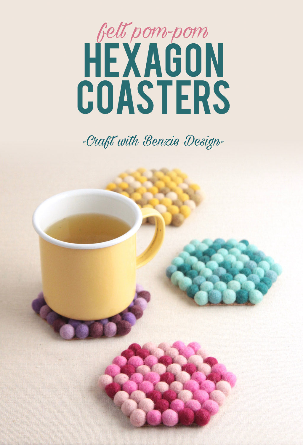 Hexagon Pom-Pom Coasters