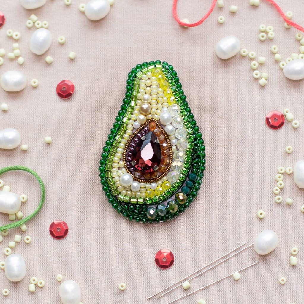 Avocado Brooch Kit: DIY Embroidery Jewelry Making