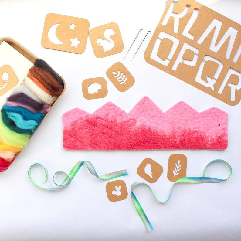 Personalizable Wool Crown Felting Kit in Pink Coral