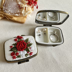 Floral Embroidered Rectangle Mini Jewelry Box With Mirror
