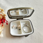 Floral Embroidered Rectangle Mini Jewelry Box With Mirror