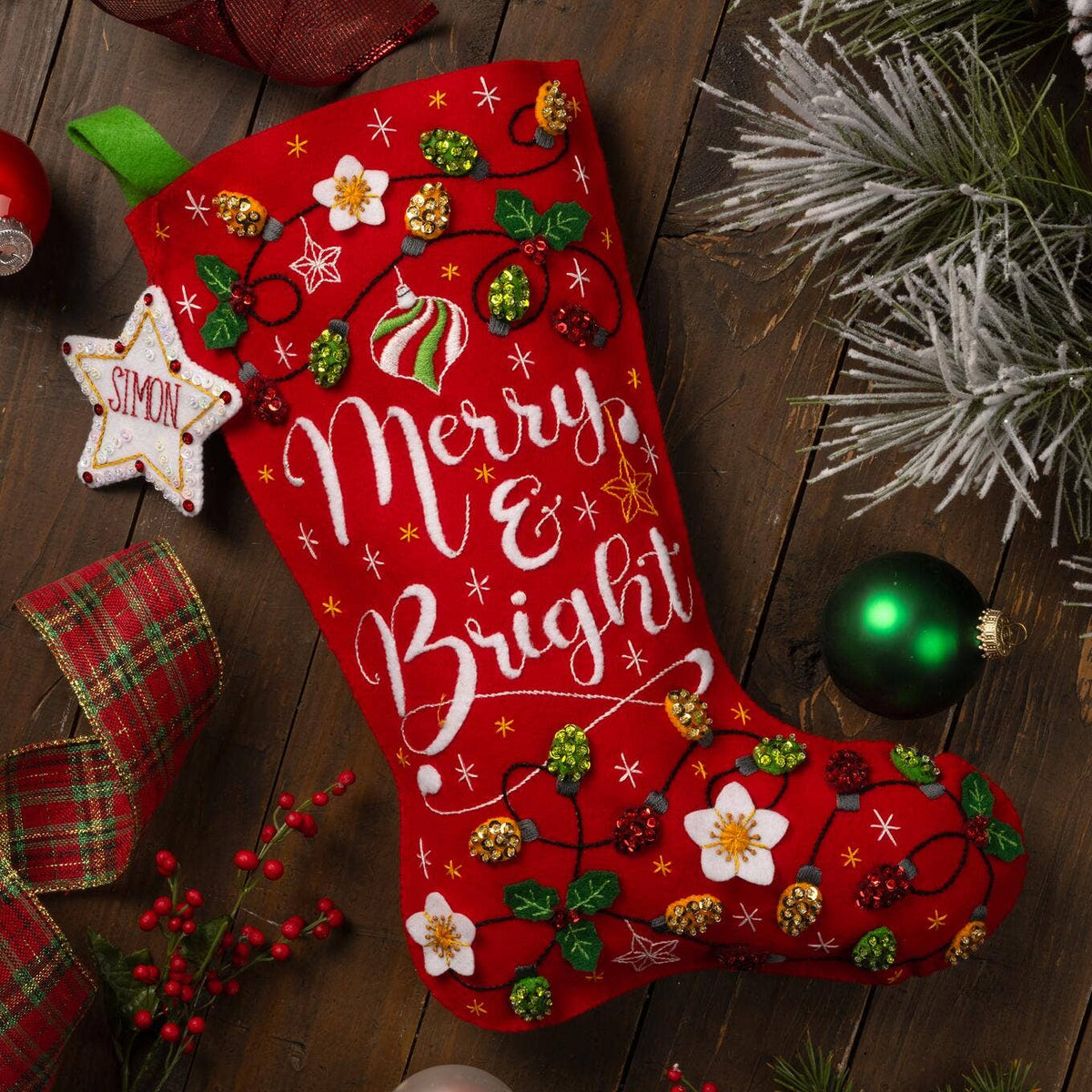 Merry and Bright Felt Stocking, Bucilla Kit
