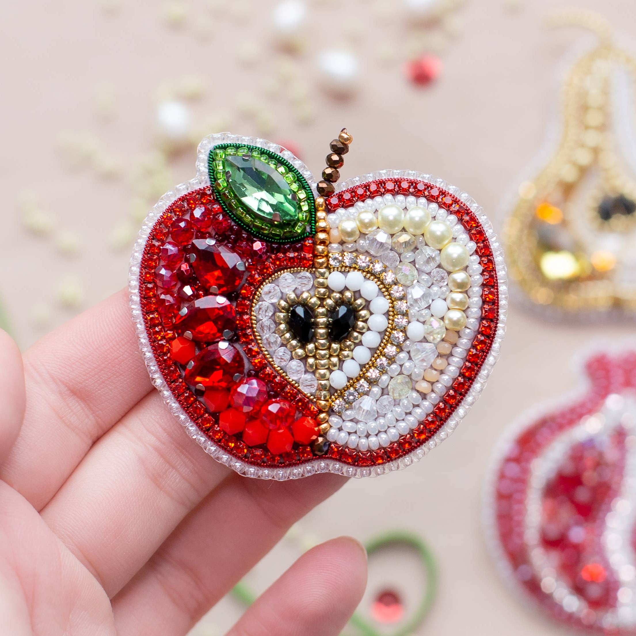 Apple Brooch, Bead Embroidery Kit