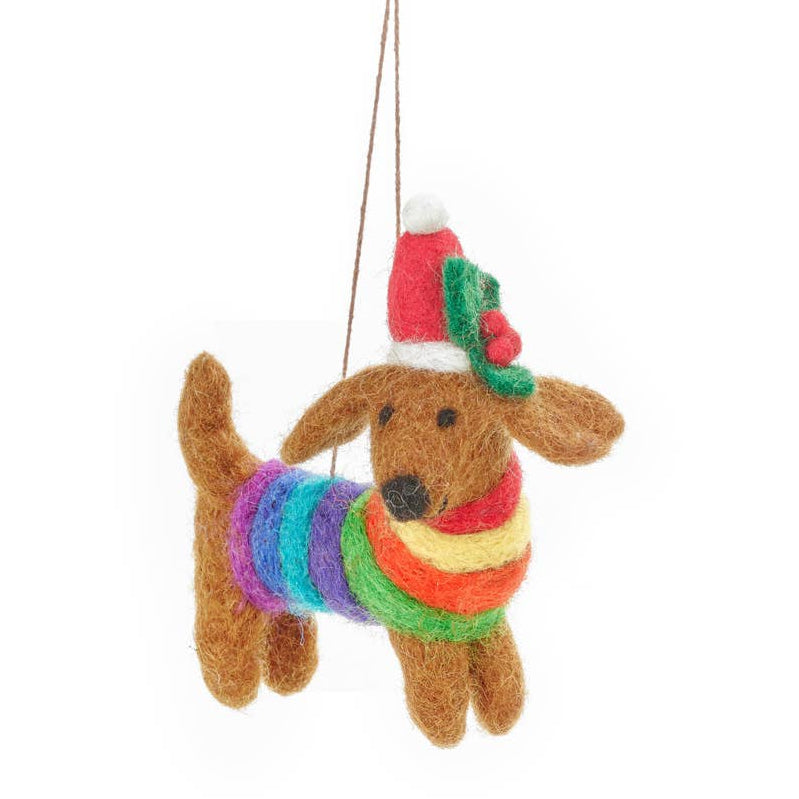Festive Rainbow Dog Felt Ornament