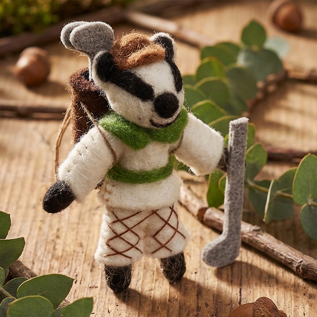 Golfing Badger Felt Ornament