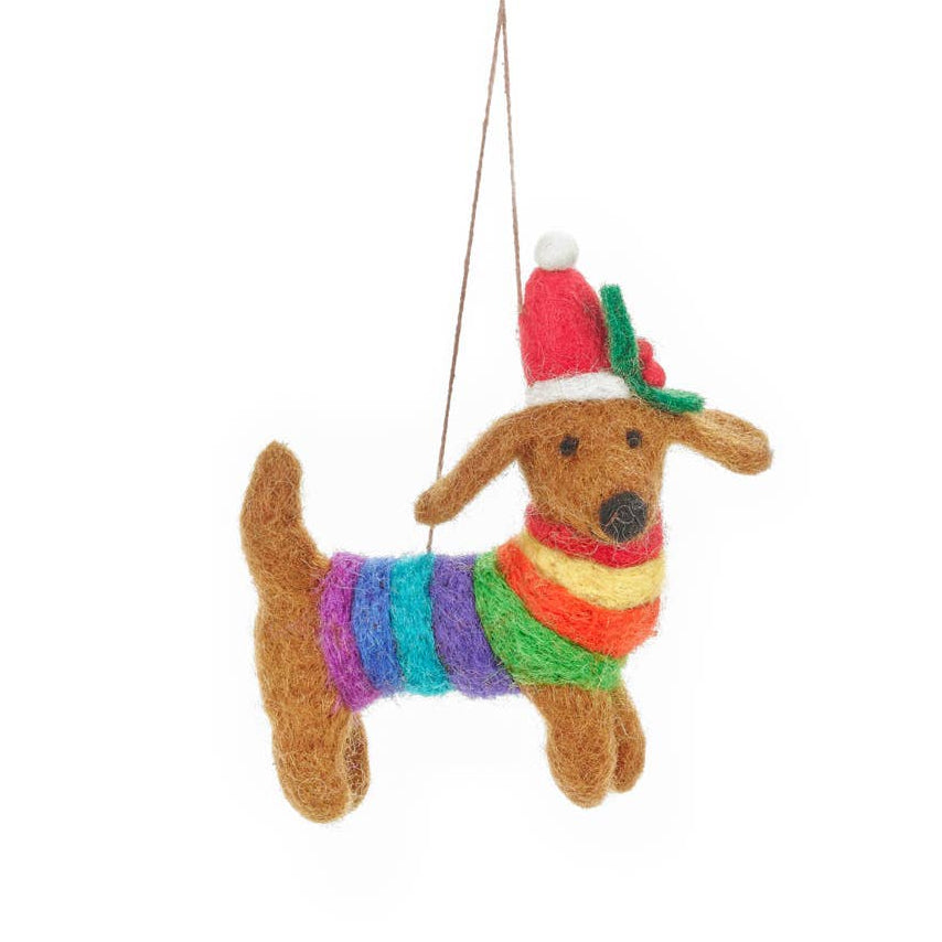 Festive Rainbow Dog Felt Ornament