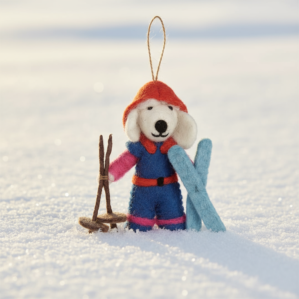 Porscha the Skiing Poodle Felt Ornament