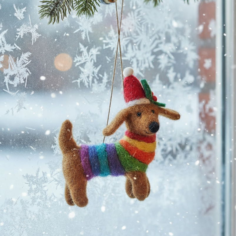 Festive Rainbow Dog Felt Ornament