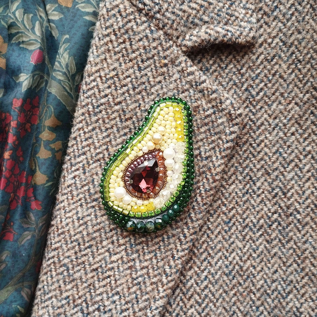 Avocado Brooch Kit: DIY Embroidery Jewelry Making