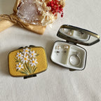 Floral Embroidered Rectangle Mini Jewelry Box With Mirror