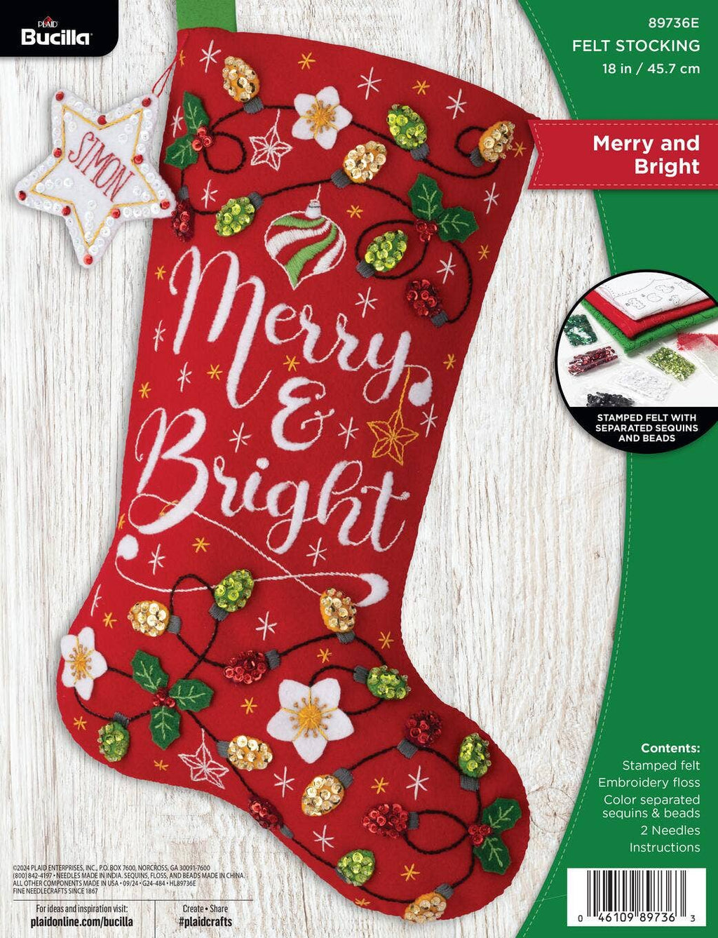 Merry and Bright Felt Stocking, Bucilla Kit