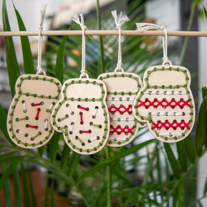 Wood Embroidery Kit, Christmas Mittens