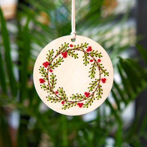 Wood Embroidery Kit, Christmas Wreath
