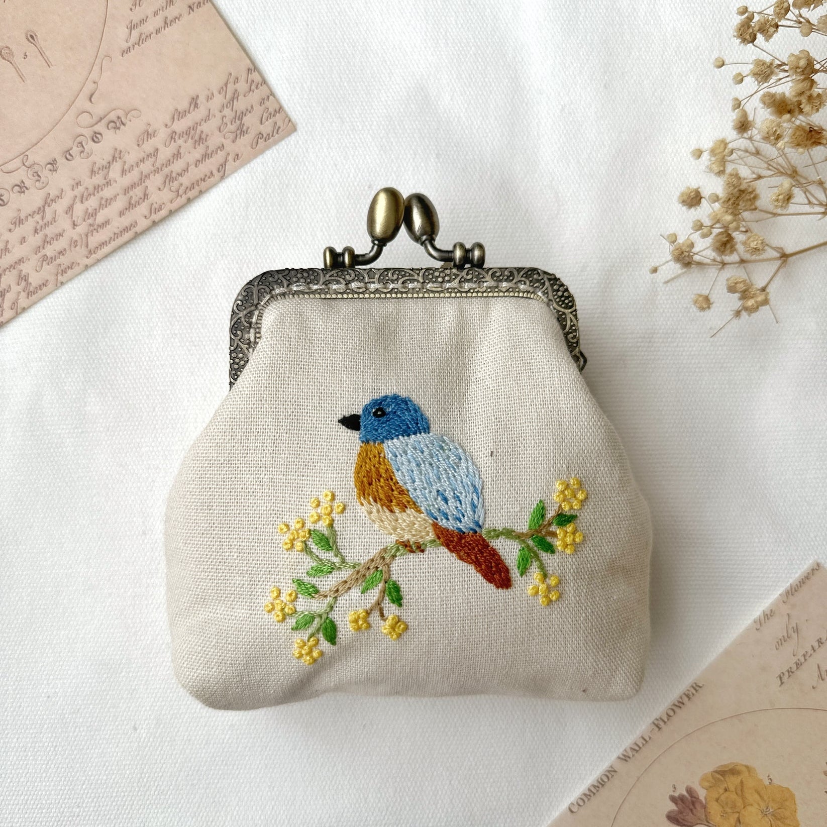 Bird Embroidered Coin Purse