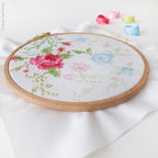 Blue & Pink Roses, 6" Stamped Cross Stitch Kit
