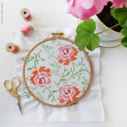 Orange & Pink Roses, 6" Stamped Cross Stitch Kit