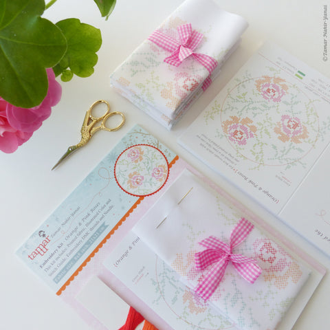 Orange & Pink Roses, 6" Stamped Cross Stitch Kit