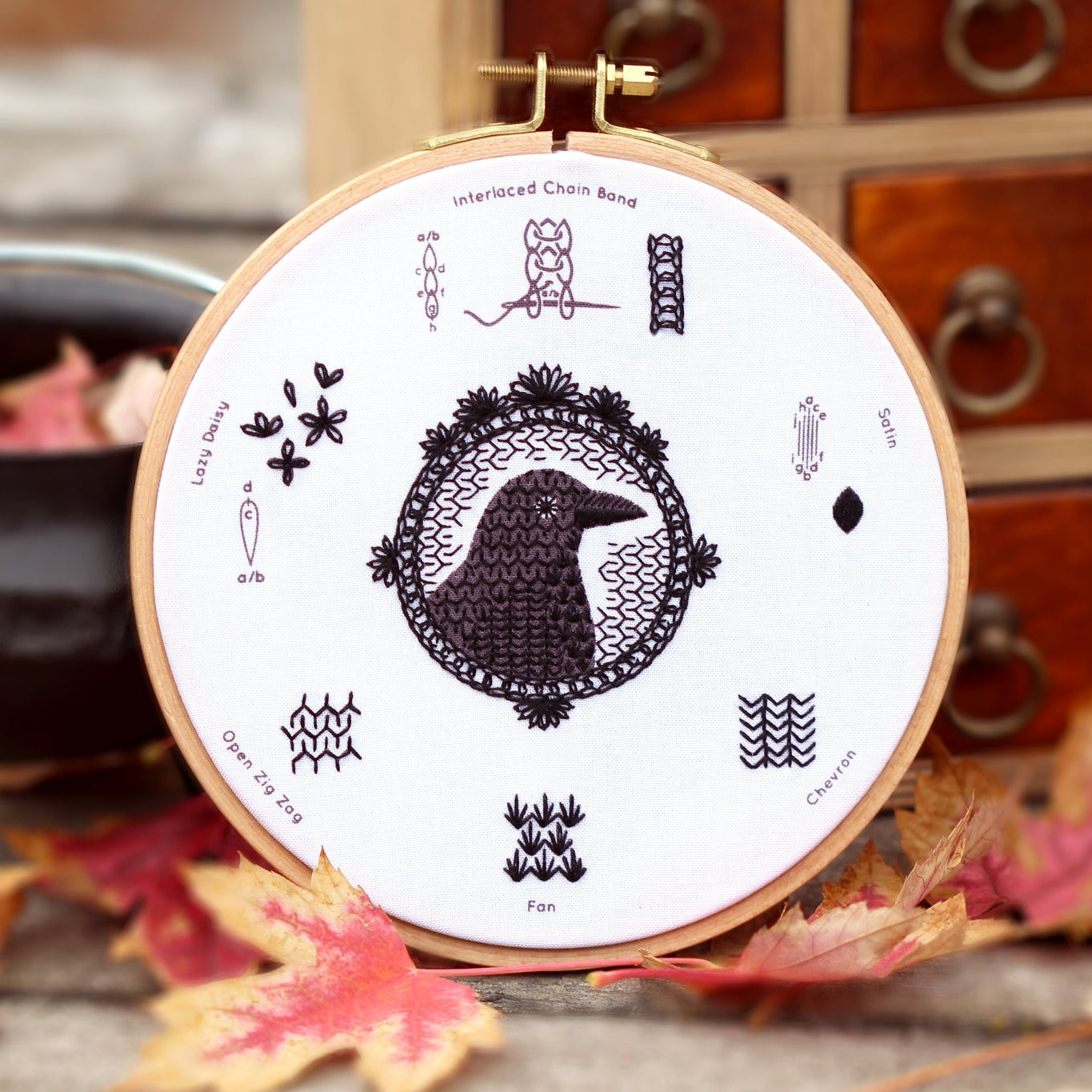 Crow, Embroidery Stitch Sampler – Benzie Design