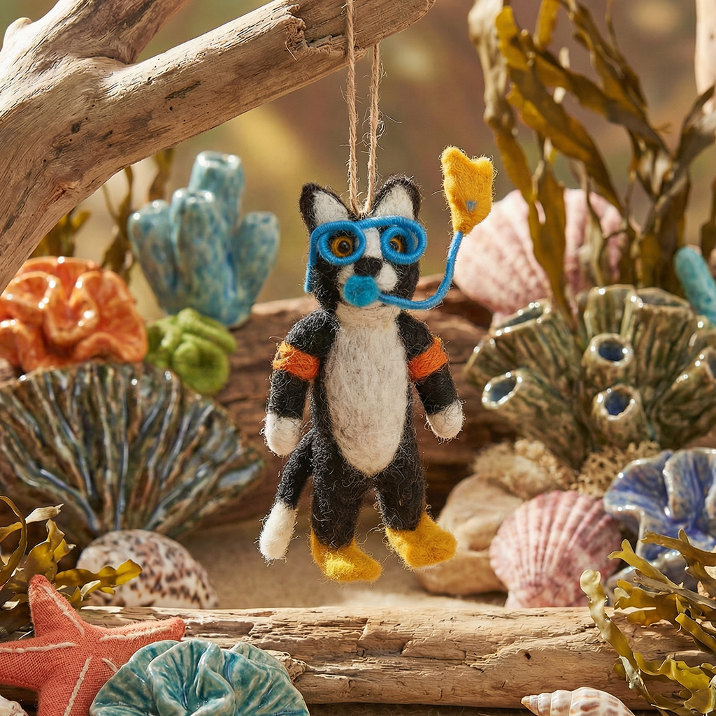 Snorkeling Cat Felt Ornament