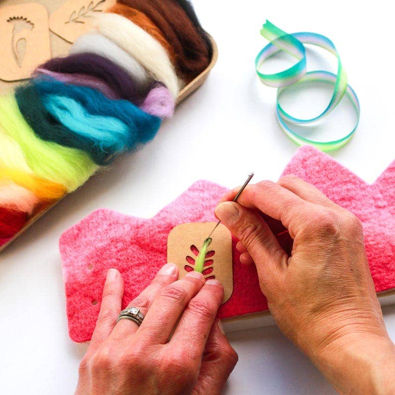 Personalizable Wool Crown Felting Kit in Pink Coral