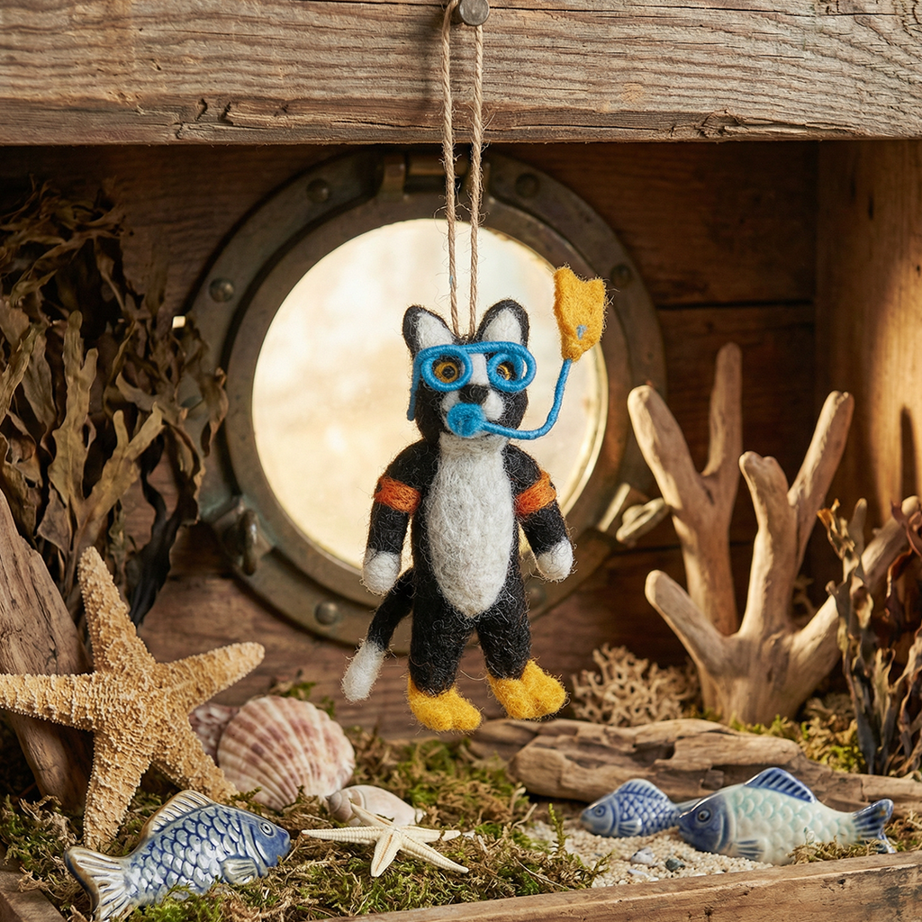 Snorkeling Cat Felt Ornament
