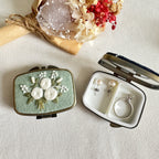 Floral Embroidered Rectangle Mini Jewelry Box With Mirror