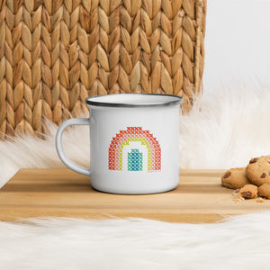 Cross Stitch Rainbow Enamel Mug