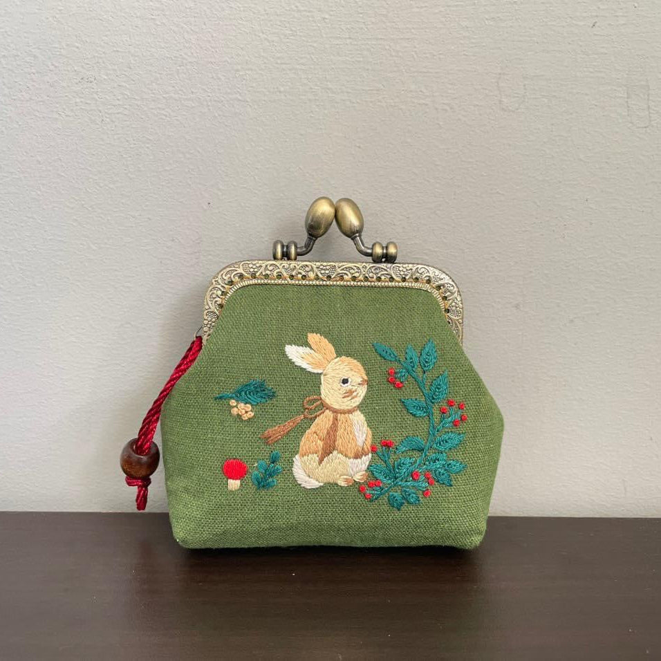 Rabbit Embroidered Green Coin Purse