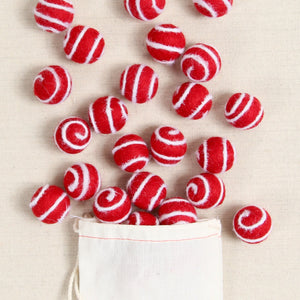 Red with White Swirl, Felted Ball