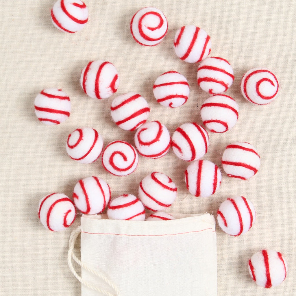 White with Red Swirl, Felted Ball