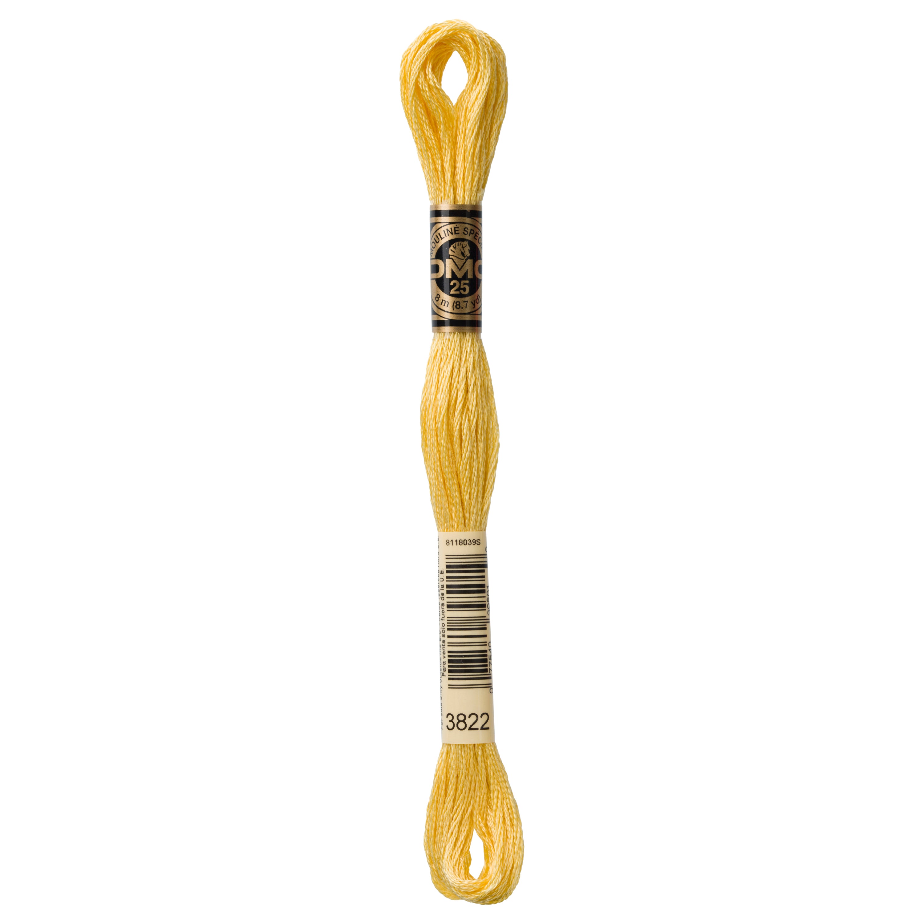 yellow embroidery floss, DMC 3822