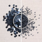 graphite metallic sequins, dark gray metallic sequins, black metallic sequins, graphite seed beads, dark gray seed beads, black seed beads