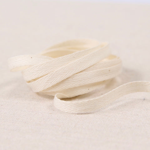 White Herringbone Cotton Twill Tape Ribbon 