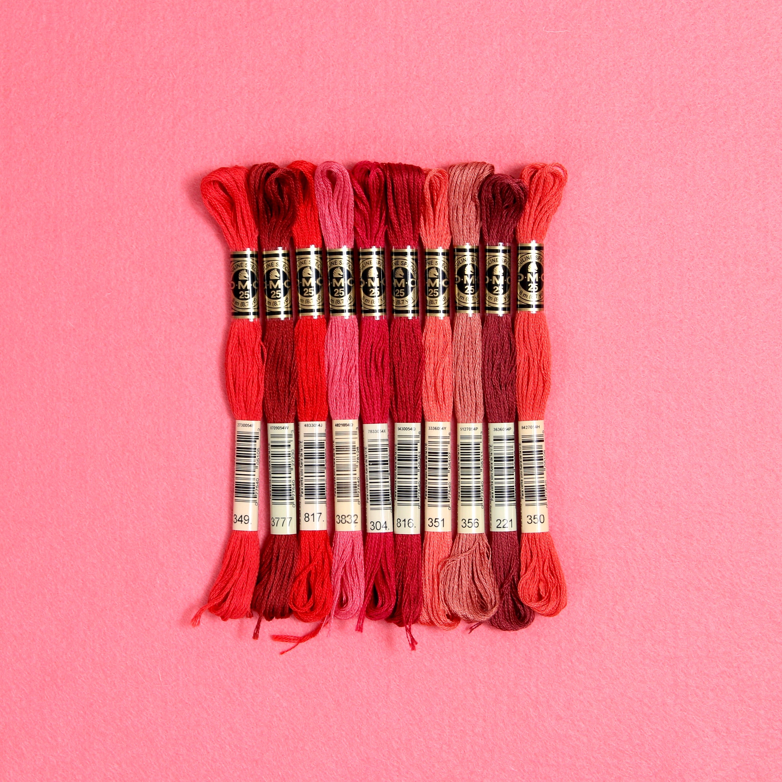 DMC embroidery floss, red embroidery floss