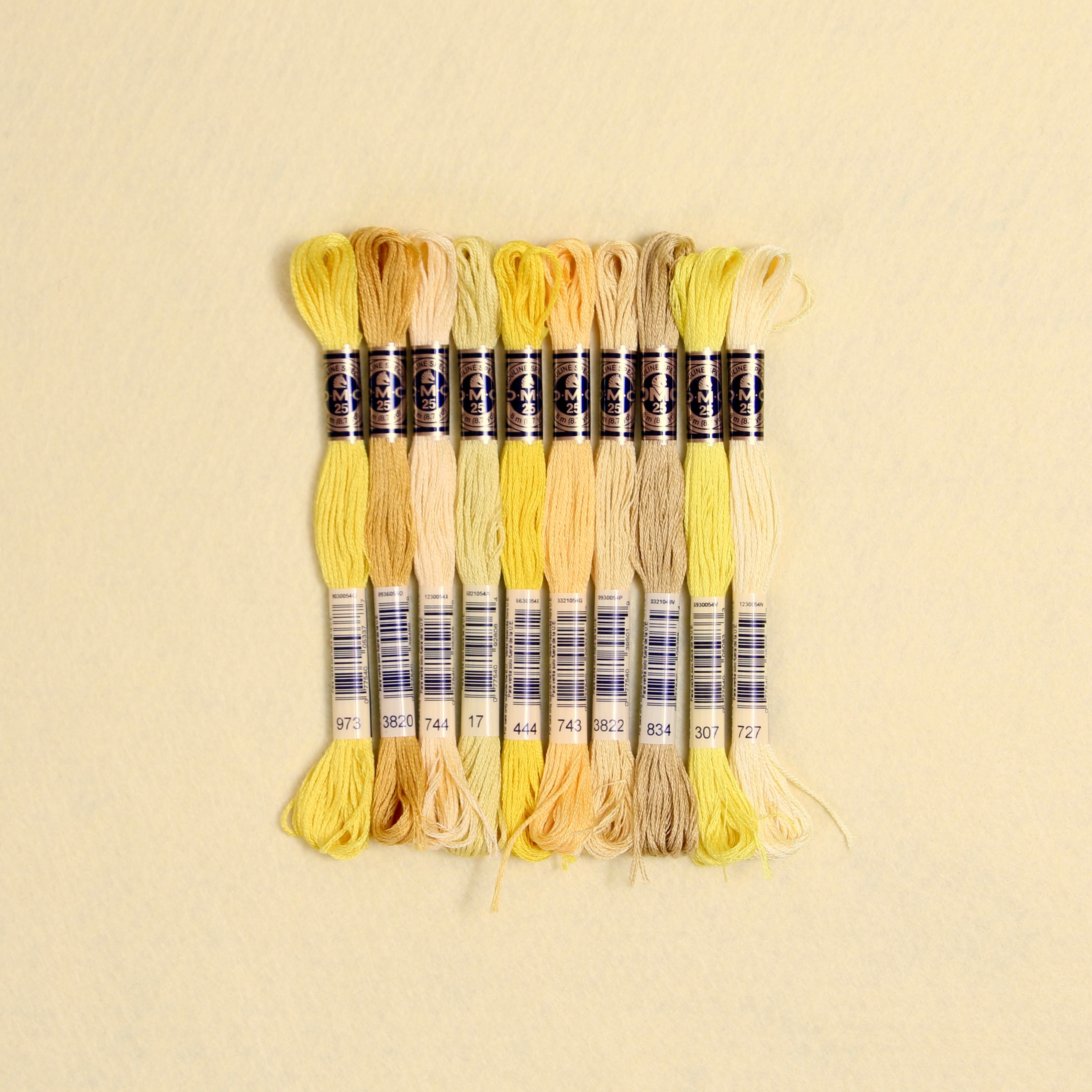 DMC embroidery floss, yellow embroidery floss