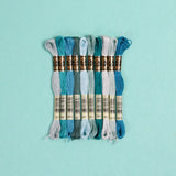 DMC embroidery floss, teal embroidery floss, blue-green embroidery floss