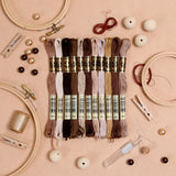 DMC embroidery floss, brown embroidery floss, cross-stitch thread