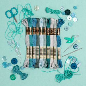 DMC embroidery floss, teal embroidery floss, blue-green embroidery floss
