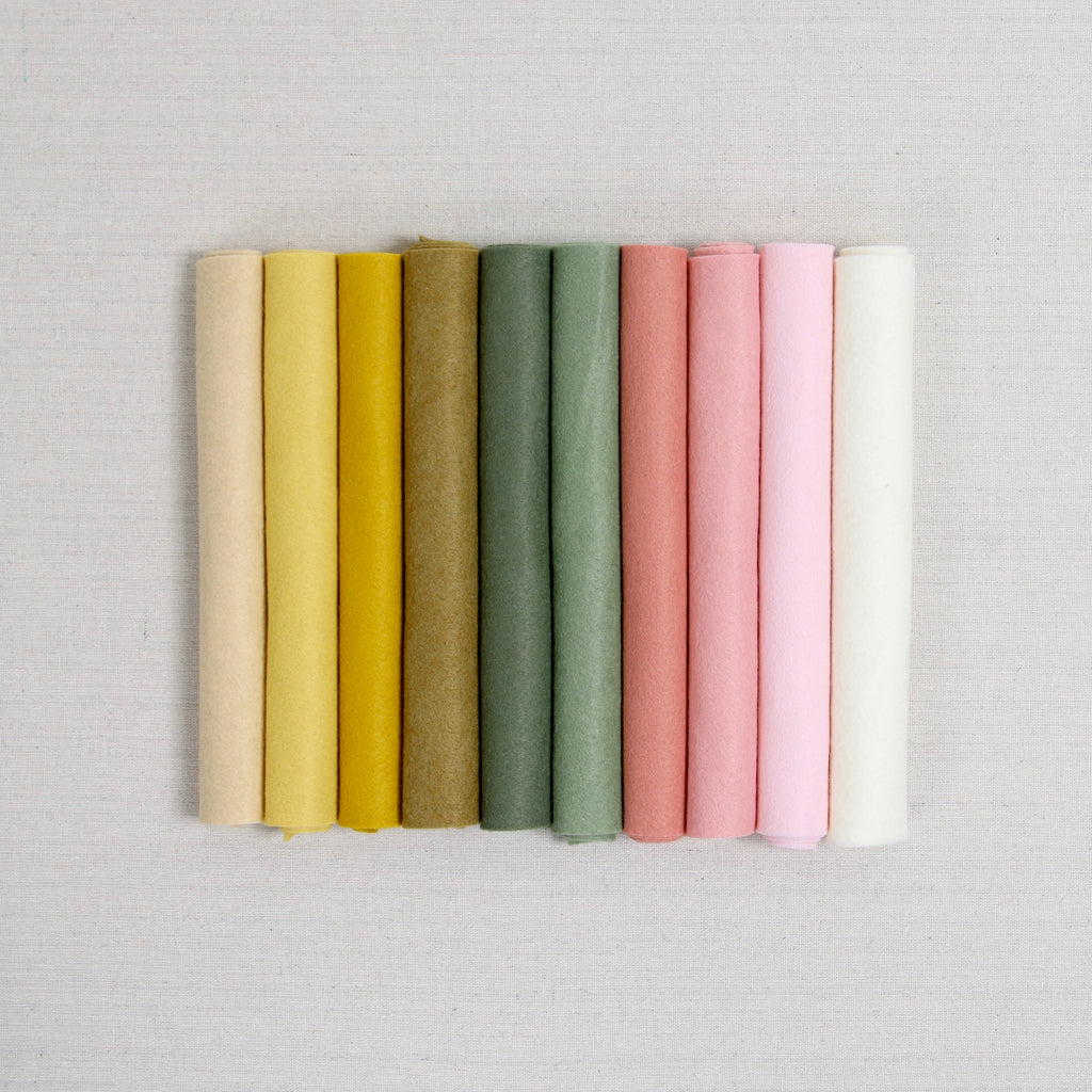 boho garden felt, wool blend felt, muted felt palette