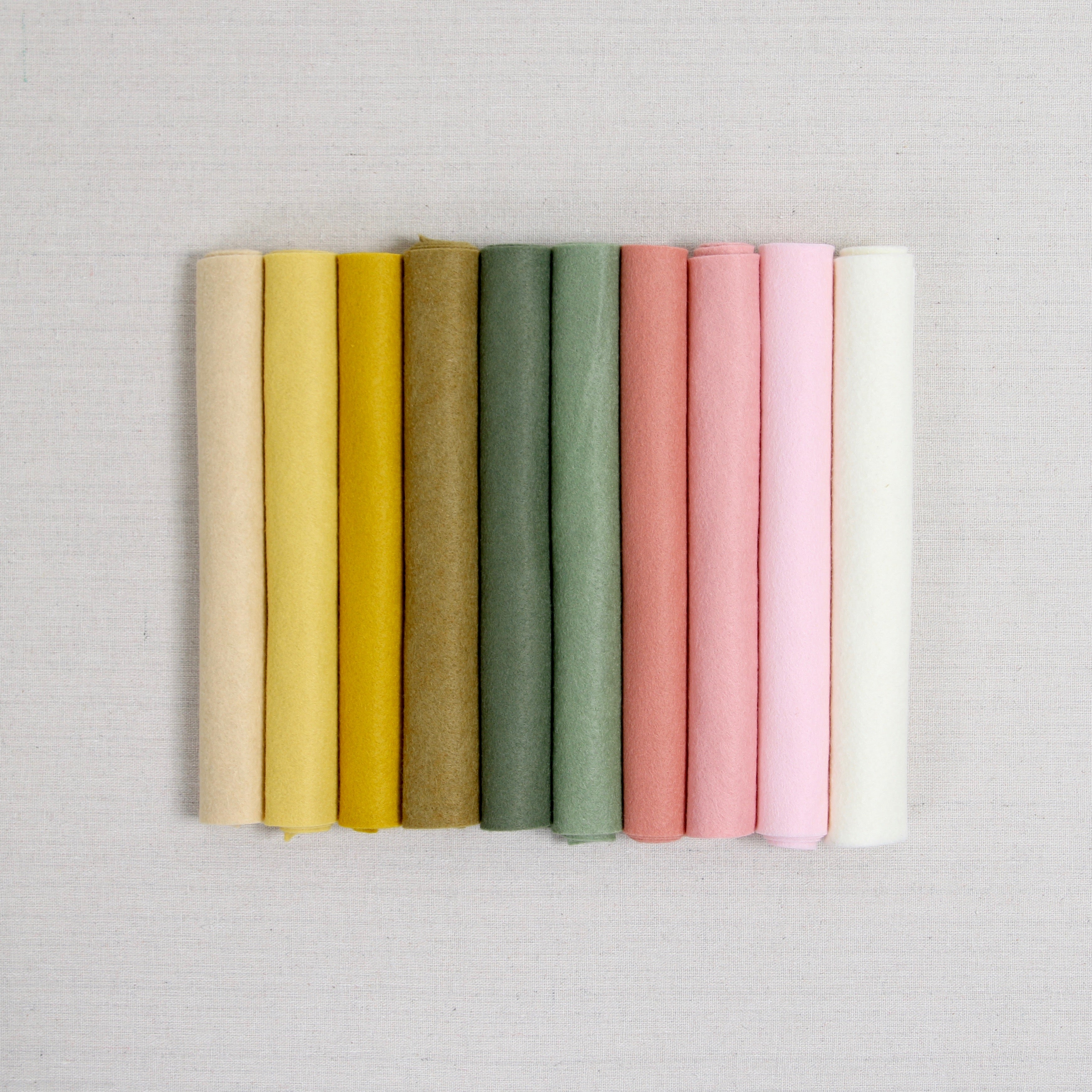 boho garden felt, wool blend felt, muted felt palette