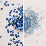 marine sequins, metallic blue sequins, marine beads, marine blue seed beads