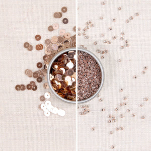 Rose Gold metallic sequins, rose gold seed beads