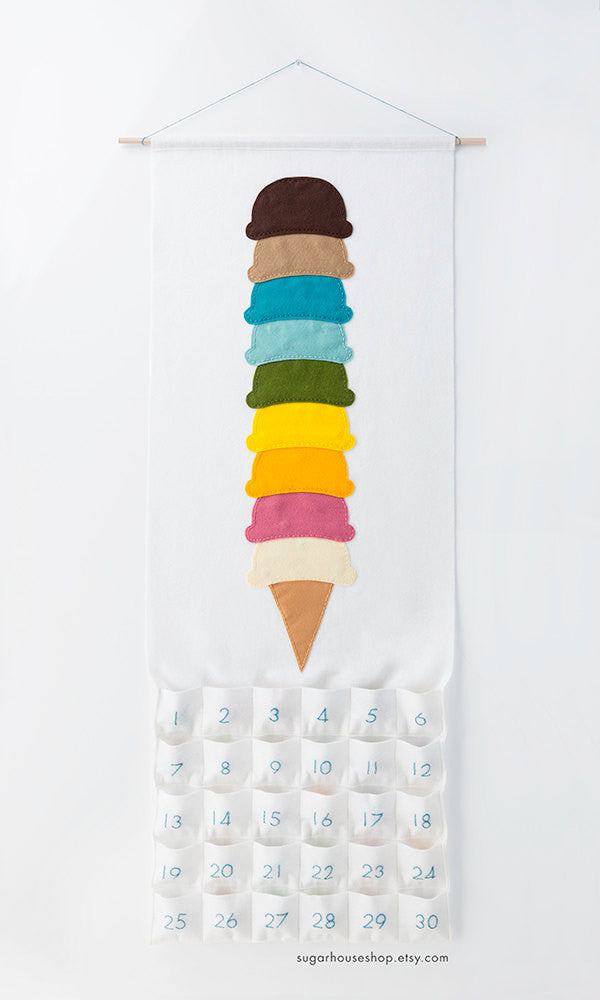 sugar house shop, countdown calendar, ice cream felt craft