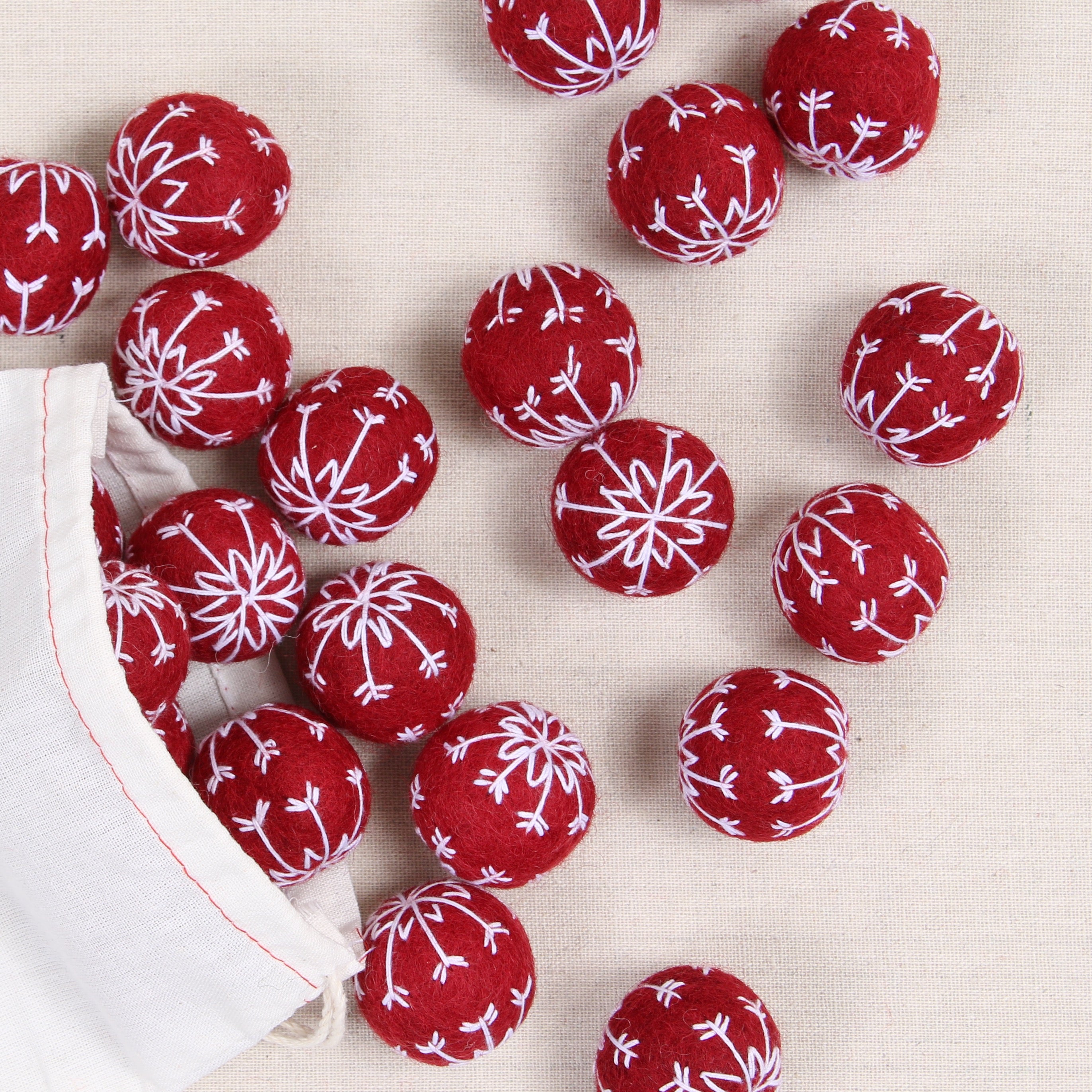 Scandinavian Stitched Poms, Crimson